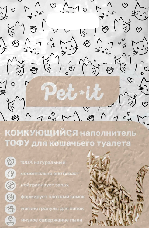 Комкующийся наполнитель ТОФУ для кошек, Pet-It, 12 L, 5000 g