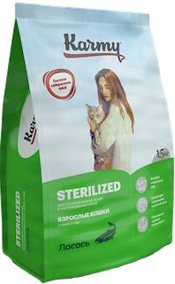 Sterilized, Сухой корм для стерилизованных кошек с лососем, Karmy, 1500 g